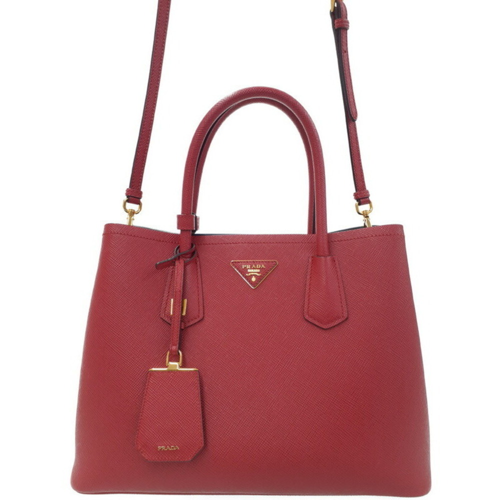 Prada Saffiano leather Cuir double handle 2way tote Red